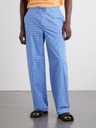 LOEWE - Paula's Ibiza Straight-Leg Anagram-Embroidered Checked Cotton-Poplin Trousers - Blue