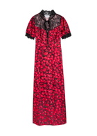 Never Fully Dressed Lyla Cherry-print Lace and Satin Midi Dress Black Red