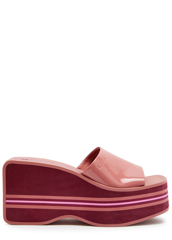 Photo: Chloe Swimming Cool 90 Striped Patent Leather Wedge Mules Pink