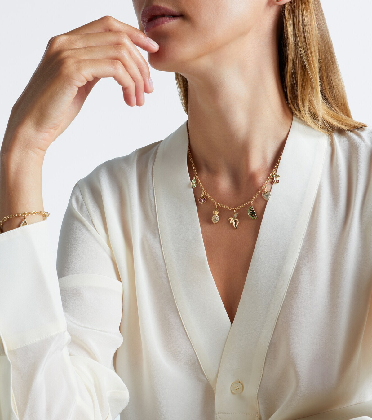 Sydney Evan 14kt gold charm necklace with gemstones
