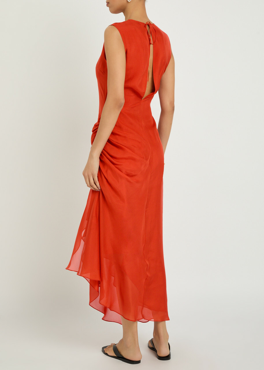 Liberowe Enya Gathered Silk Maxi Dress Red