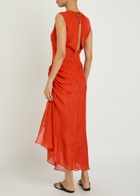 Liberowe Enya Gathered Silk Maxi Dress Red