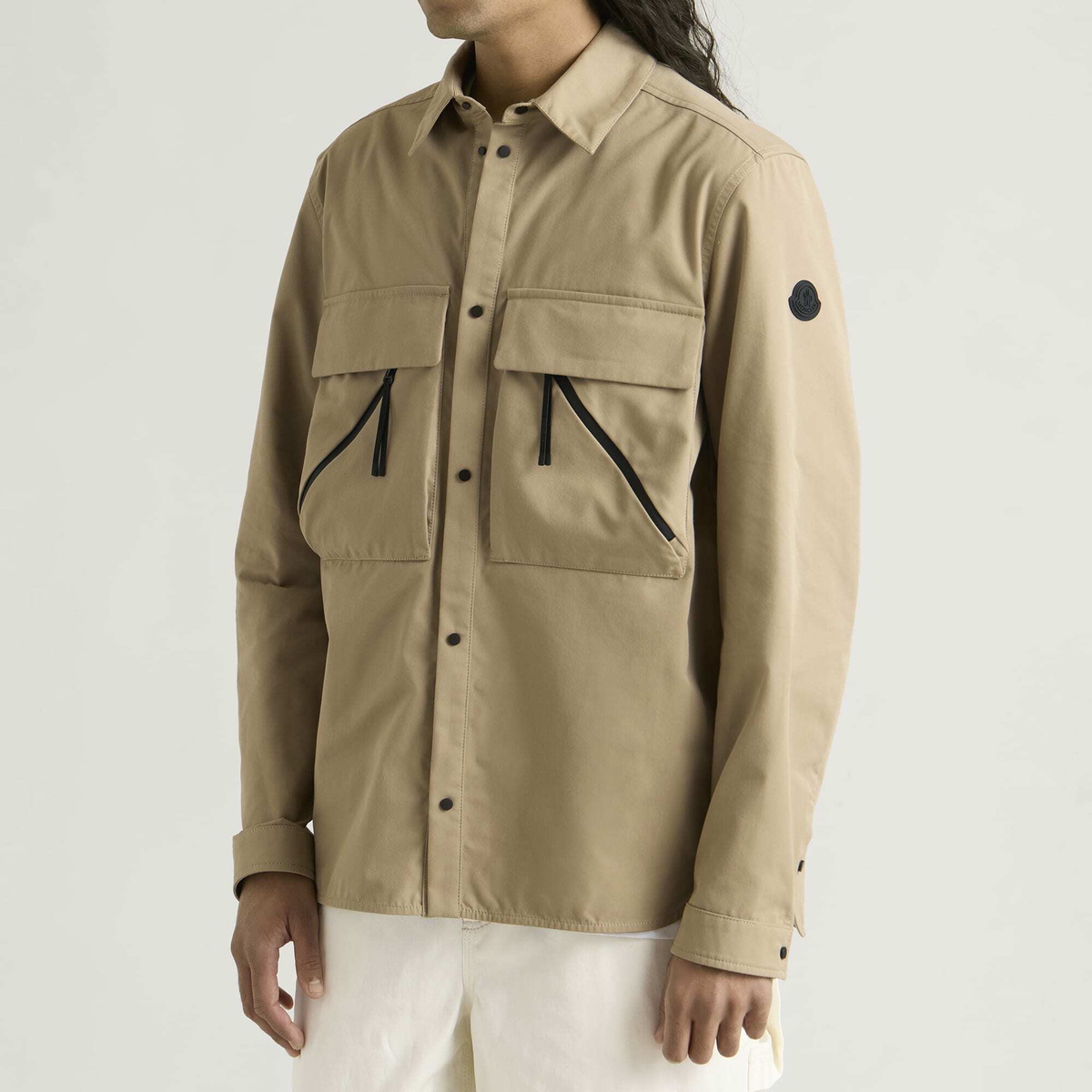 Moncler Men's Brushed Cotton Cargo Shirt in Tan
