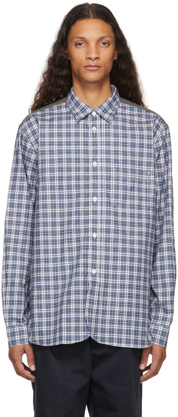 Photo: Junya Watanabe Blue Stripe Check Twill Button-Down Shirt