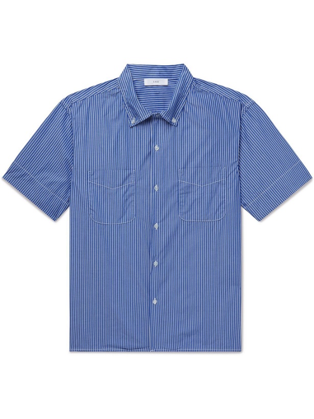 Photo: Save Khaki United - Button-Down Collar Striped Cotton-Poplin Shirt - Blue