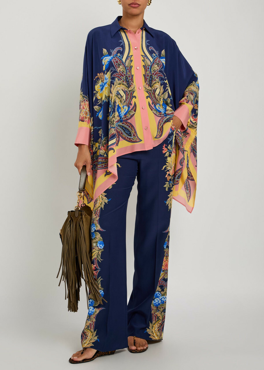 Etro Printed Straight-leg Silk Trousers Denim