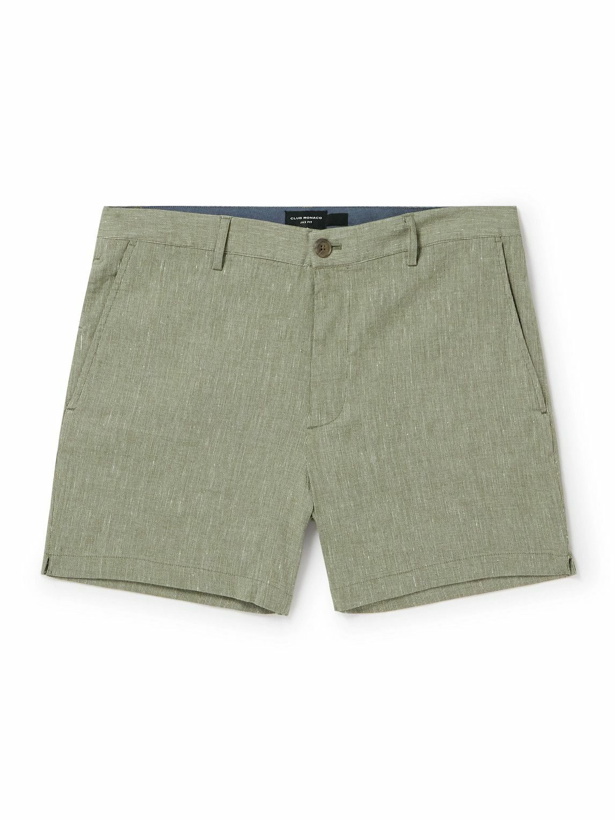 Photo: Club Monaco - Jax Straight-Leg Pinstriped Linen-Blend Shorts - Green
