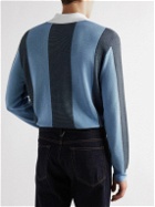 Mr P. - Striped Two-Tone Honeycomb-Knit Cotton-Blend Polo Shirt - Blue