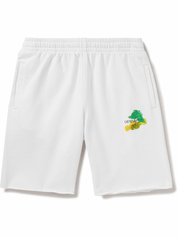Photo: Off-White - Straight-Leg Frayed Logo-Print Cotton-Jersey Shorts - White