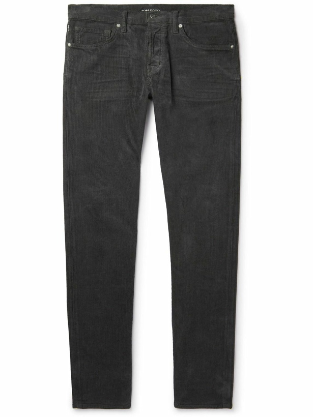 Photo: TOM FORD - Straight-Leg Garment-Dyed Stretch-Cotton Corduroy Trousers - Gray