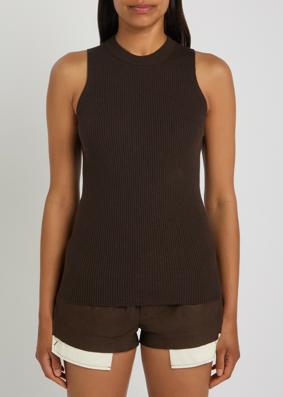 Rick Owens Ribbed-knit Wool Tank Dark Brown