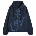 JW Anderson Men's Anchor Embroidery Zipped Hoodie in Steel Blue