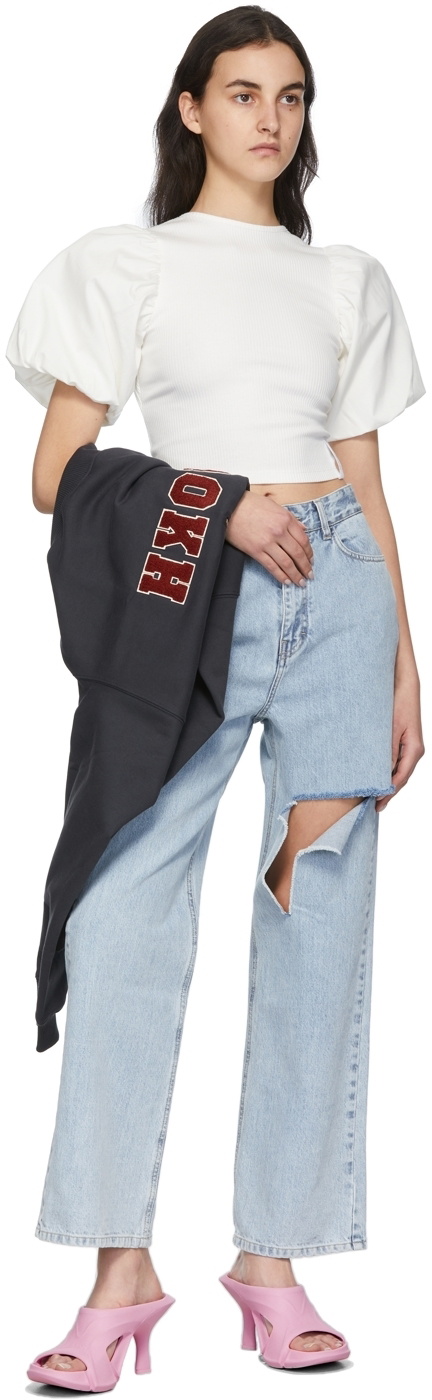 Rokh White Puff Sleeve T-Shirt