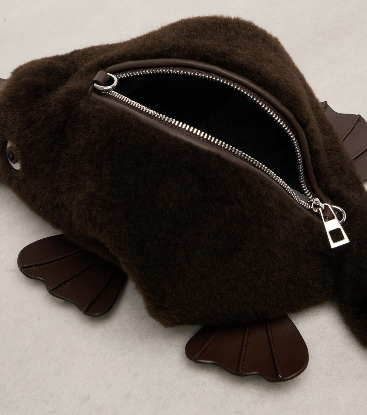 Loewe Platypus Mini leather-trimmed shearling shoulder bag