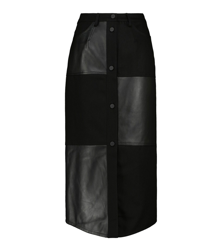 Photo: David Koma Denim and leather midi skirt