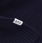 A.P.C. - Ribbed Mélange Merino Wool and Cashmere-Blend Scarf - Blue