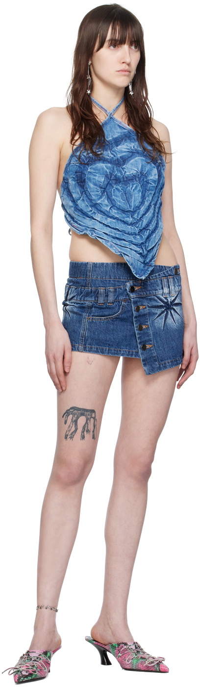 Masha Popova Blue Halter Denim Tank Top