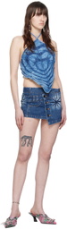 Masha Popova Blue Halter Denim Tank Top