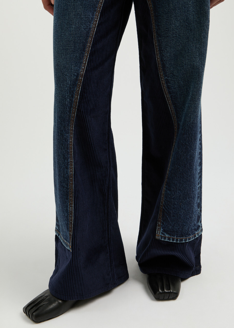 Stella Mccartney Corduroy-panelled Wide-leg Jeans Denim
