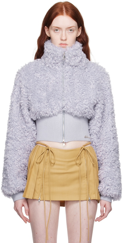 Photo: Nodress Blue Cropped Faux-Fur Jacket