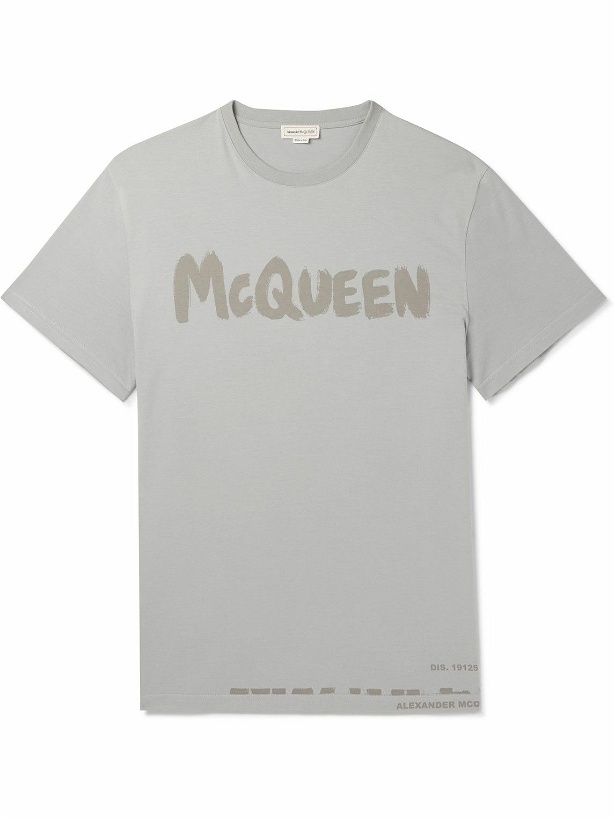 Photo: Alexander McQueen - Logo-Print Cotton-Jersey T-Shirt - Gray