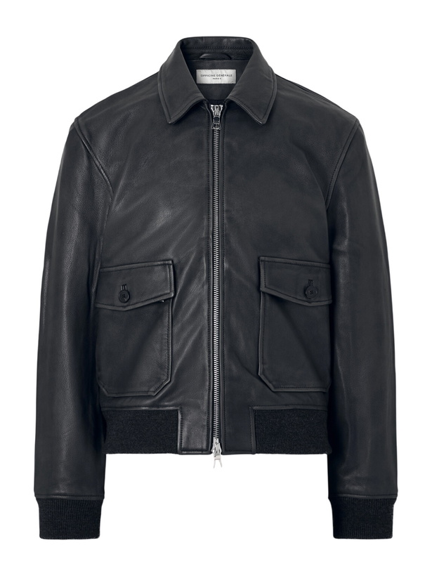 Photo: Officine Générale - Cesario Grained Leather Jacket - Black