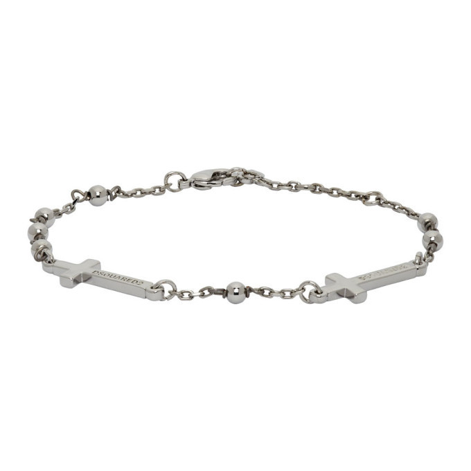 Dsquared2 Silver Ball and Chain Cross Bracelet Dsquared2