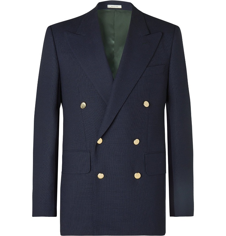 Photo: Husbands - Navy Slim-Fit Double-Breasted Wool Blazer - Blue