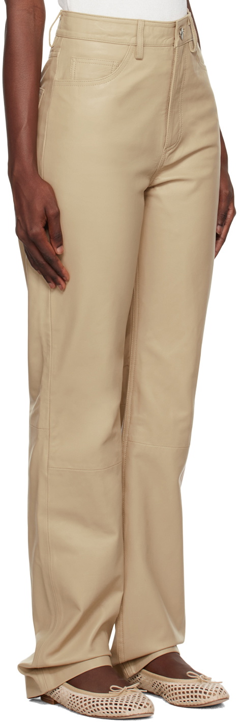 REMAIN Birger Christensen Beige Straight Leather Pants