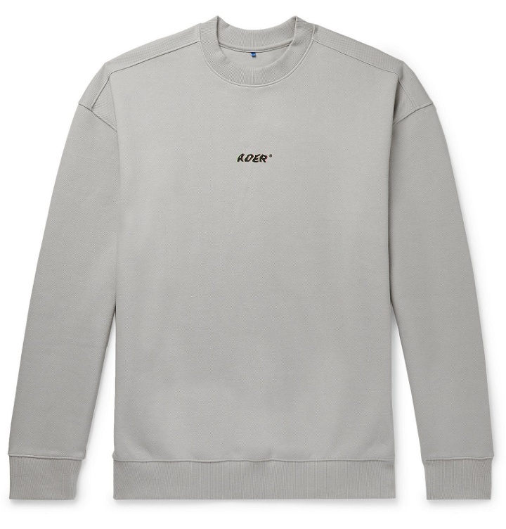 Photo: Ader Error - Oversized Logo-Print Cotton-Blend Piqué Sweatshirt - Gray