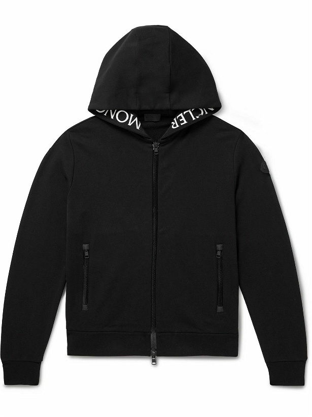 Photo: Moncler - Logo-Embroidered Cotton-Jersey Zip-Up Hoodie - Black