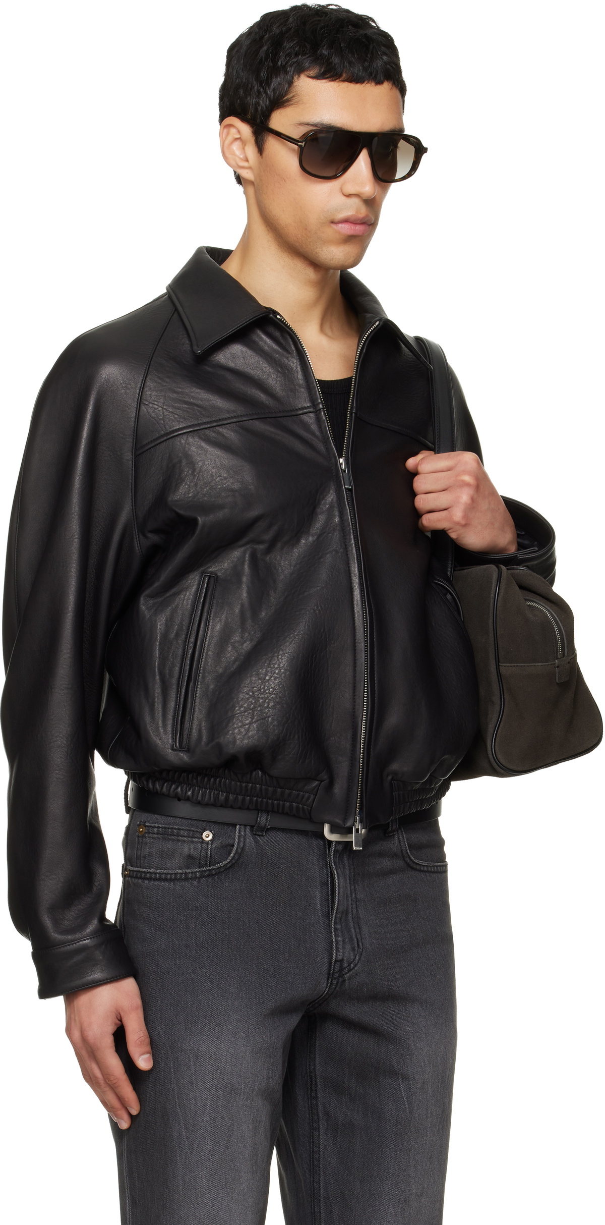 TONYWACK Black Vintage Lamb Leather Bomber Jacket Tonywack