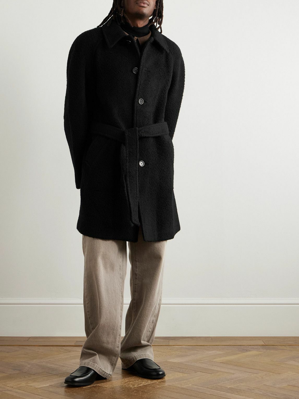 Amomento - Oversized Belted Wool-Blend Bouclé Coat - Black