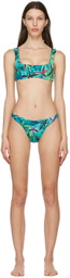 Louisa Ballou Green & Blue Scoop Bikini
