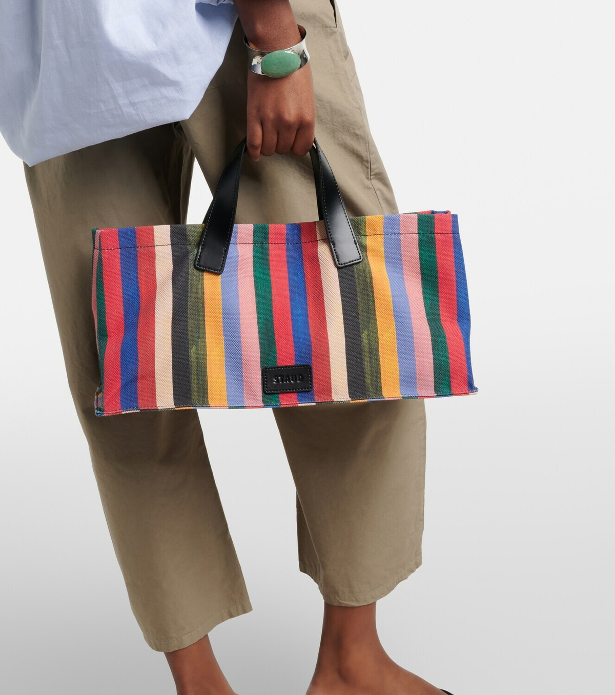 Staud Port Medium striped canvas tote bag