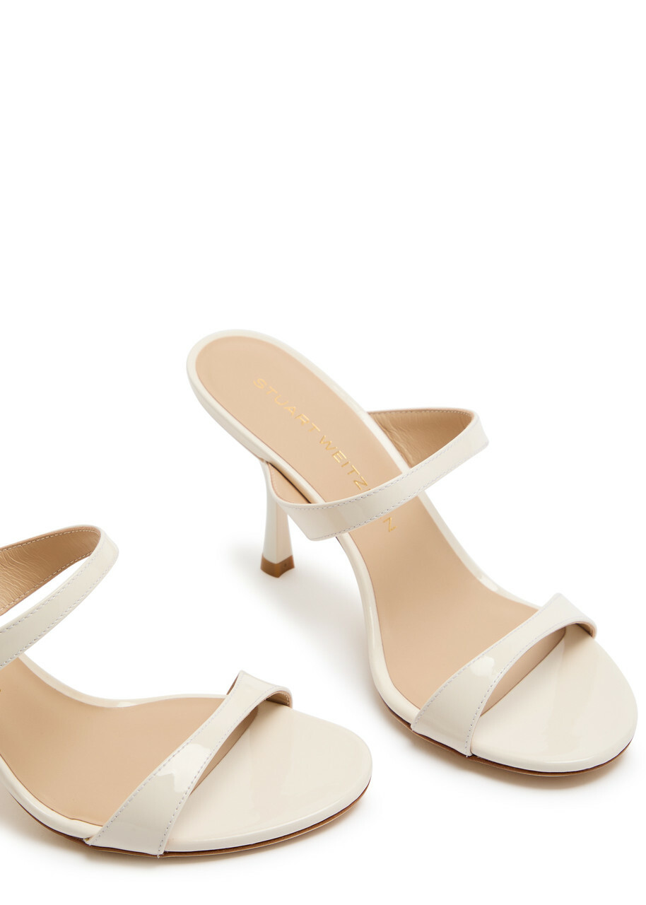 Stuart Weitzman Nudist 85 Patent Leather Mules Tan
