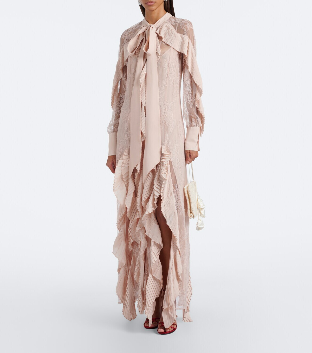 Blumarine Ruffled tie-neck lace gown