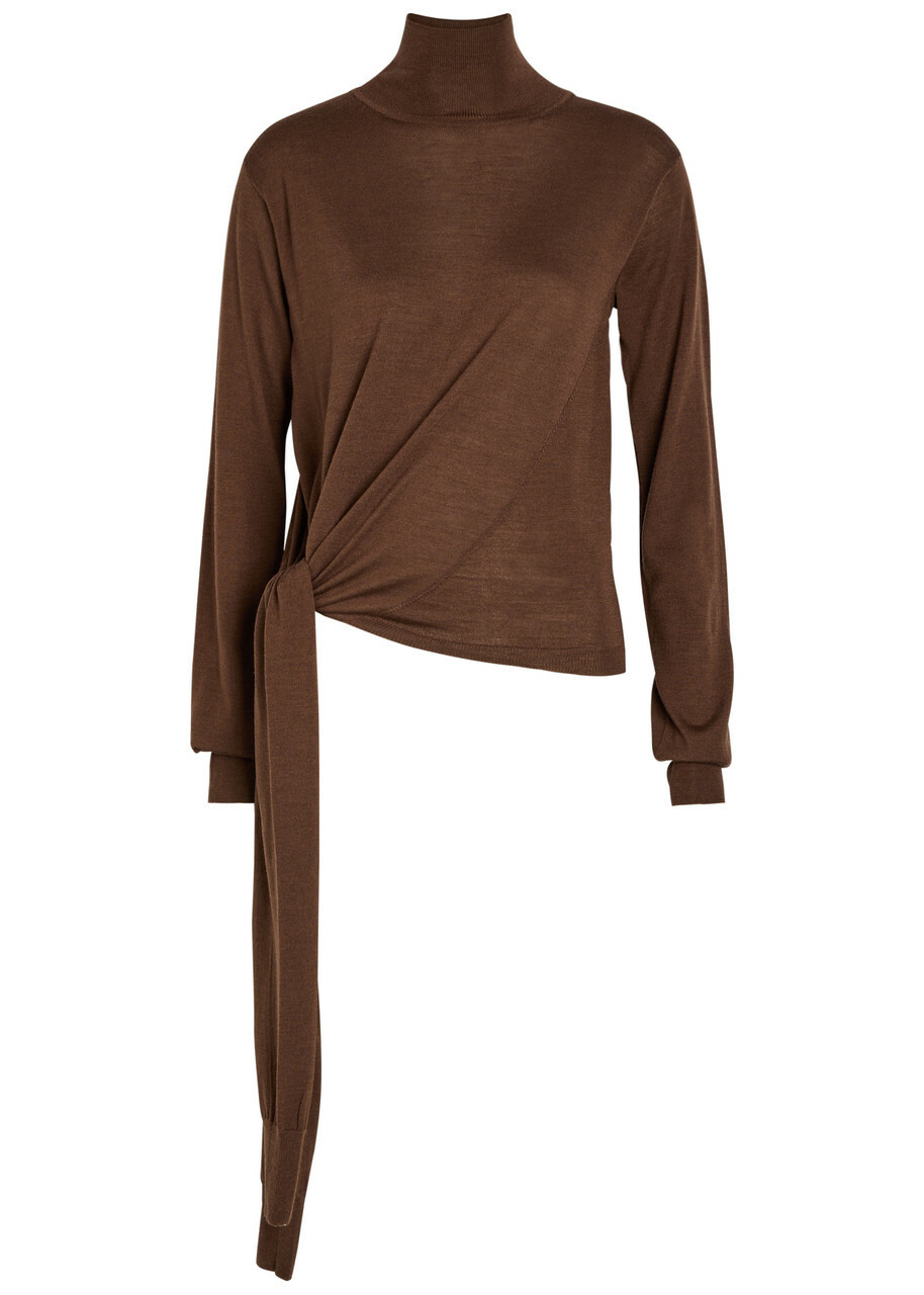Rohe Tied Sleeve Detail Wool and Silk-blend Jumper Brown