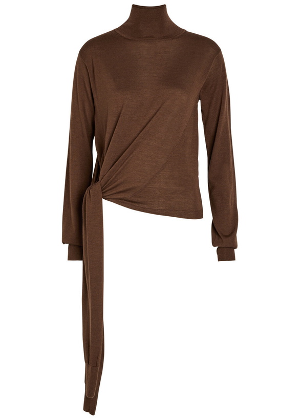 Photo: Rohe Tied Sleeve Detail Wool and Silk-blend Jumper Brown