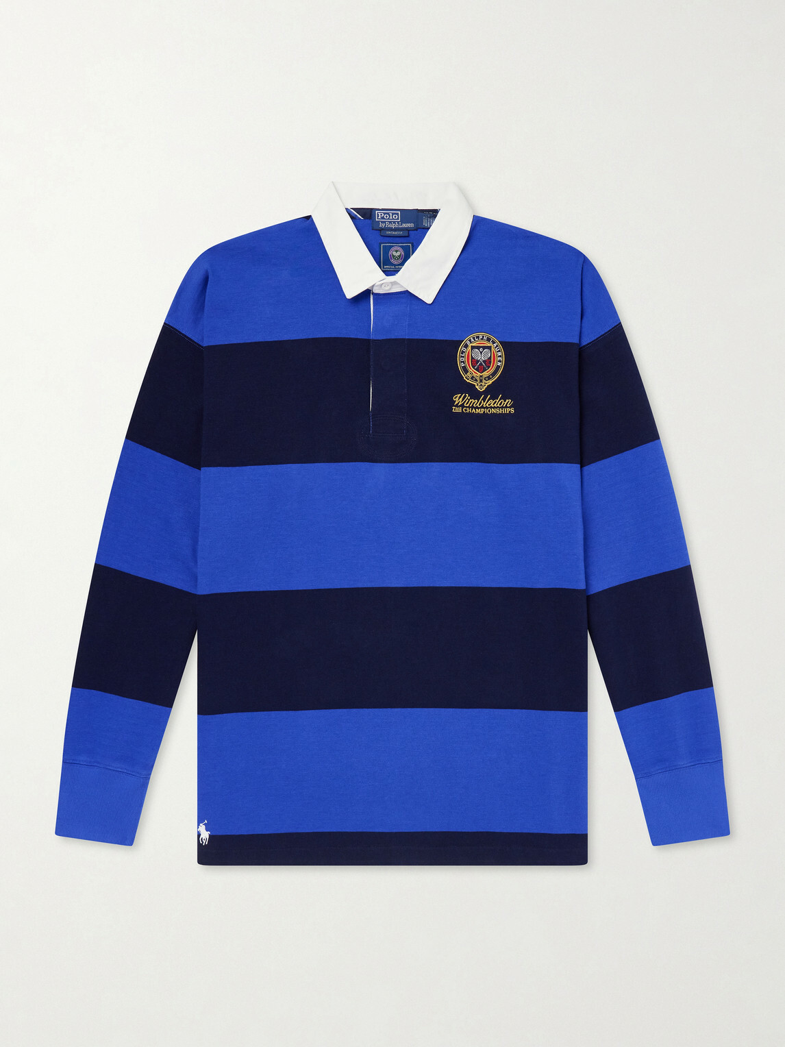 Polo Ralph Lauren - Wimbledon Logo-Embroidered Striped Cotton Rugby Polo-Shirt - Blue