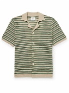 NN07 - Henry 6636 Camp-Collar Striped Crocheted Organic Cotton Shirt - Green