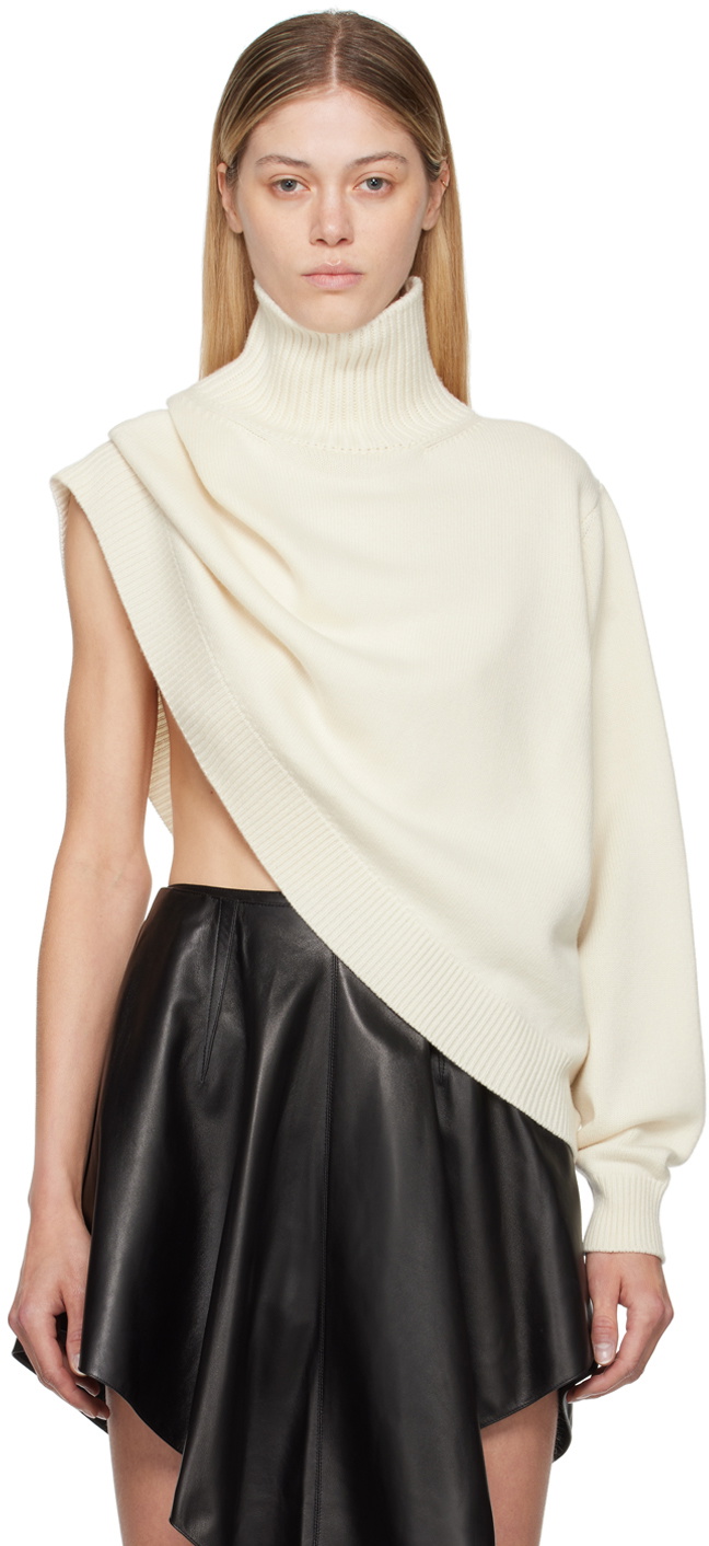 ALAÏA Off-White Asymmetrical Cape Turtleneck