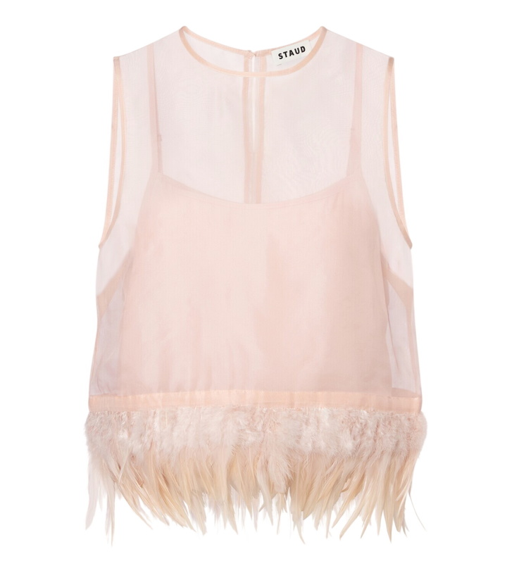 Photo: Staud Avi feather-trimmed silk top