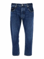 Icon Denim Blue Five Pocket Jeans With Logo Patch On The Back In Denim Man