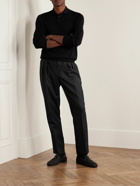 Brunello Cucinelli - Slim-Fit Pleated Virgin Wool and Silk-Blend Tuxedo Trousers - Black