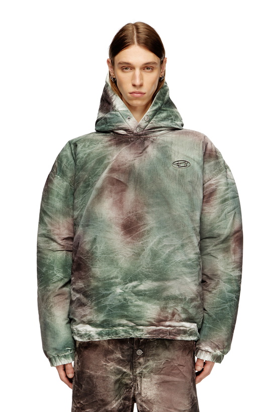 Photo: Diesel Puffy hooded jacket in camo nylon - Winter Jackets - Unisex - Multicolor