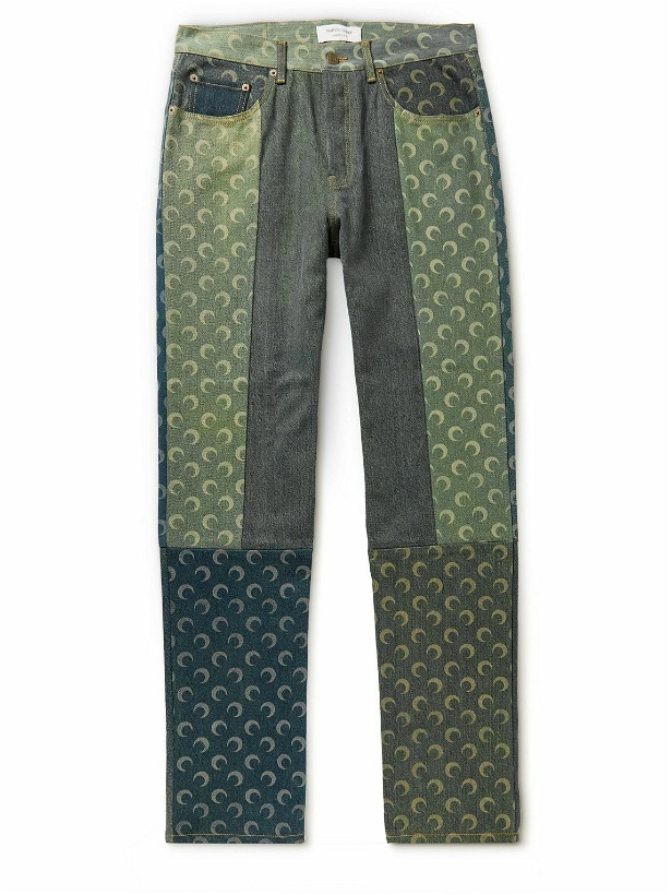Photo: Marine Serre - Straight-Leg Patchwork Upcycled Printed Jeans - Green