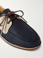 Brunello Cucinelli - Suede-Trimmed Full-Grain Leather Boat Shoes - Blue