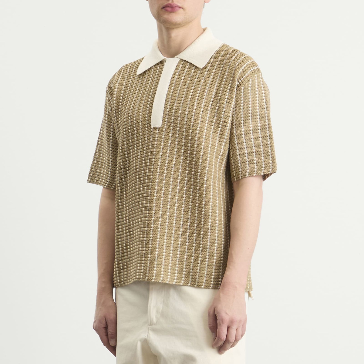 Jil Sander Men's Cotton Bi-Colour Net Stitch Polo in Deer