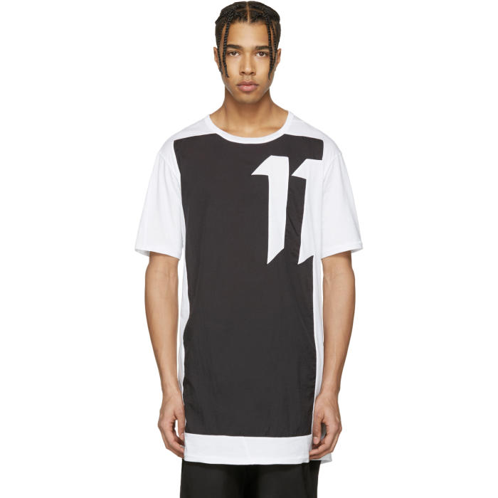 11 by Boris Bidjan Saberi White and Black Block Cut T-Shirt 11 by